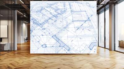 Architecture design: blueprint plan - illustration of a plan modern residential building / technology, industry, business concept illustration: real estate, building, construction, architecture Wall mural