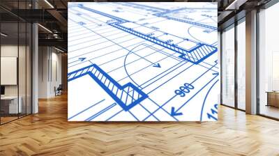 Architecture design: blueprint plan - illustration of a plan modern residential building / technology, industry, business concept illustration: real estate, building, construction, architecture Wall mural