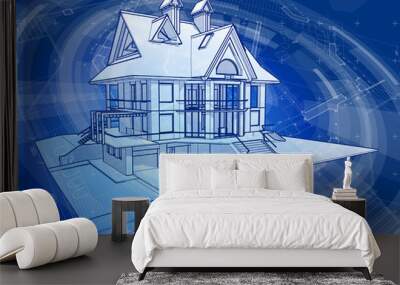 Architecture design: house, blueprint plan Wall mural