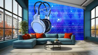 Headphones & technology background. Vector illustration - eps10 Wall mural