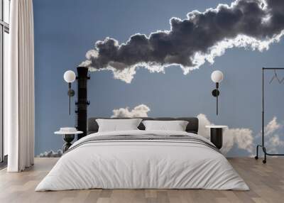 Industrial pollution of the environment. Plumes of smoke from a chimney in backlight. Wall mural