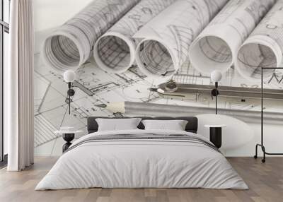 rolls of architecture blueprints & house plans Wall mural