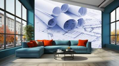 rolls of architecture plans - blueprints Wall mural