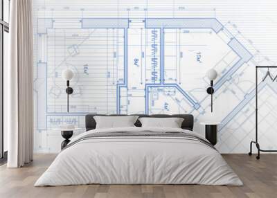 vector architectural plan - abstract architectural blueprint of a modern residential building / technology, industry, business concept illustration: real estate, building, construction & architecture Wall mural