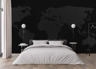 3d Pixel world map on black background. Digital dots in the form global earth.  Wall mural