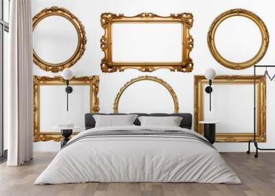 Gold frame for a picture in a classic baroque style on a white blank background.	 Wall mural