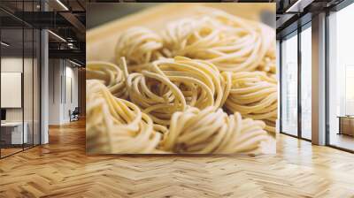 Pasta fresh (italian spaghetti) in classic style on white background. Homemade cooking Wall mural