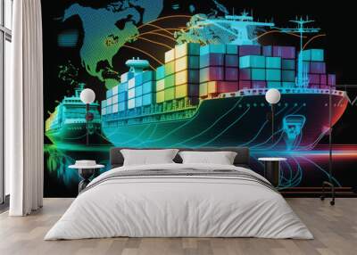 Ship with cargo. Created with generative Ai technology Wall mural