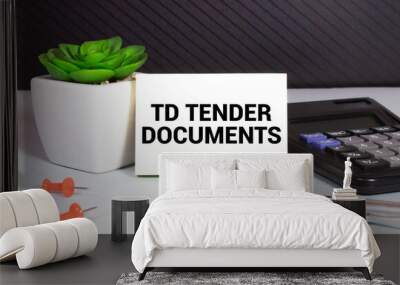 Concept image of Accounting Business Acronym TD Tender Documents written over road marking yellow paint line. Wall mural