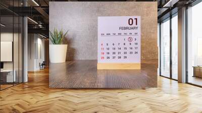 Day 2 of february month, Wooden calendar with date. Empty space for text. Wall mural