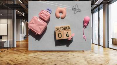 October 6 calendar date text on wooden blocks with copy space for ideas or text Wall mural