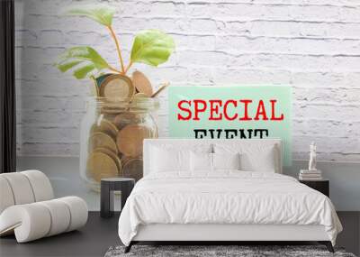 SPECIAL EVENT text on the notebook with office supplies on white background. Wall mural