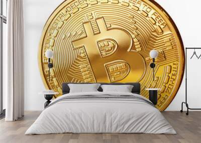 Studio shot of Bitcoin coin on a white background .Symbol of a new virtual currency . Wall mural