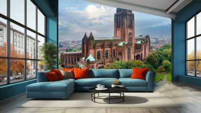 Aerial panorama of Liverpool Anglican cathedral historical North West England landmark. Cathedral Church of the Risen Christ inLiverpool Wall mural