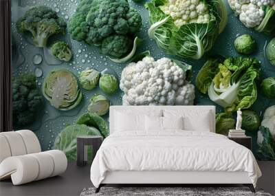  Fresh broccoli with water drops, fresh organic broccoli cabbage with water drops., vegetarian concept Wall mural