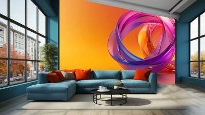 Abstract colorful with two ribbon intertwined in yellow background Wall mural