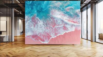 beautiful pink sand in beach waves, blue sea view Wall mural