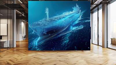 Container ships, transportation, logistics or international shipping concept in abstract low poly digital background Wall mural