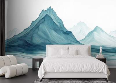 Illustration a wire drawing of a mountain a river Wall mural