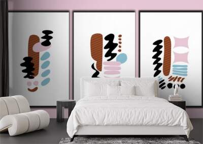 Set of three abstract organic modern wall art. Boho wall print collection, vector poster, wallpaper and wall decoration for home. Wall mural