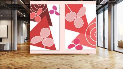 Set of two collection romantic wall art. Flowers valentines day wallpaper, wall print, wall decor, banner, greeting cards, template, poster and home decorations. Wall mural