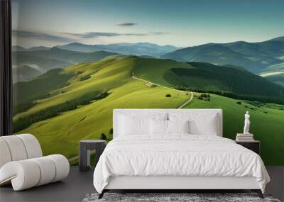 Aerial landscape featuring beautiful scenery on a green background Wall mural