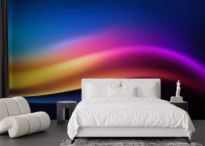 Grainy gradient background blue pink yellow abstract glowing color wave black dark backdrop Wall mural