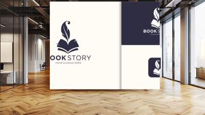 classic book story logo inspiration, Quill and book logo vertical shape concept. Wall mural