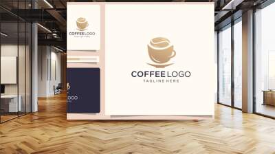 Elegant coffee logo design template and business card. golden color, coffee mug, creative cup. Wall mural