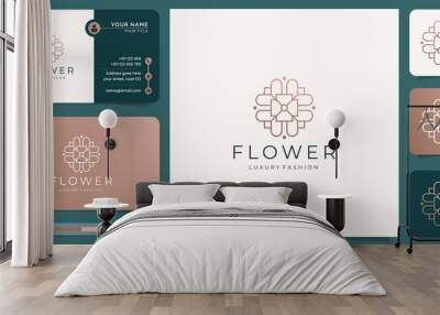 feminine flower logo inspiration. geometric floral logo concept with business card template. Wall mural