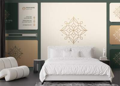 hand drawn geometric line salon and spa logo. feminine design, icon and business card template Wall mural