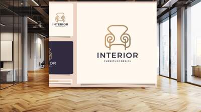 line art logo chair design template with business card inspiration, luxury chair, line art style. Wall mural