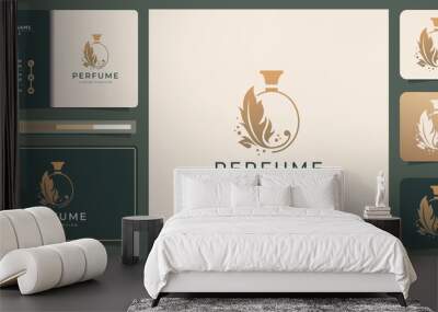 luxury elegant perfume logo inspiration and business card design. bottles perfume spray logo with be Wall mural