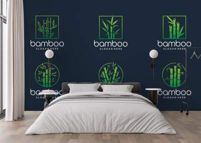 set of creative bamboo logo template. minimalist bamboo logotype with frame shape collection. Wall mural