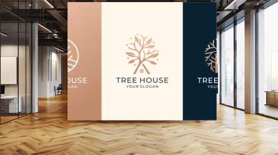 set of tree house logo icon template. Tree House business vector, Brand Identity, modern logo Vector Wall mural