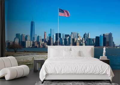 New York Skyline American Flag Wall mural