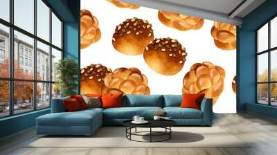 Wheat bun watercolor seamless pattern  Wall mural