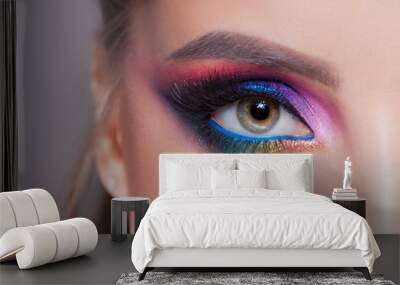 Amazing Bright eye makeup in luxurious blue shades. Pink and blue color, colored eyeshadow Wall mural