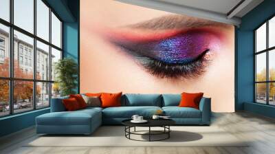 Amazing Bright eye makeup in luxurious blue shades. Pink and blue color, colored eyeshadow Wall mural