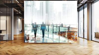 Business abstraction, two business people communicate and go on the level of the business center Wall mural