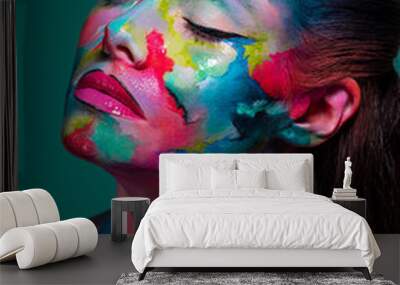 Fashion and creative makeup, young beautiful woman abstract face art, Wall mural