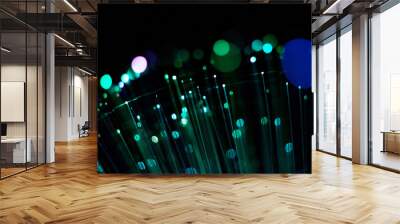 Fiber optic, glare in the focus. Abstract futuristic background Wall mural