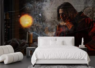 history of science, concept. nicholas copernicus author of the heliocentric system of the world, Wall mural