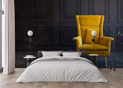 stylish bright yellow chair against a dark gray wall Wall mural