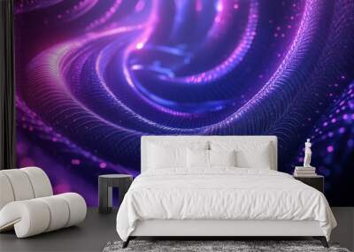 Abstract fractal patterns glowing with neon light, spiraling and curving in a futuristic Wall mural