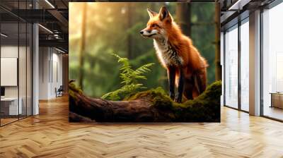 Beautiful fox in the forest. Animal in the natural environment. Portrait of a fox Wall mural