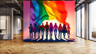 LGBT community at the parade. Pride month illustration Wall mural