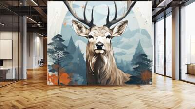 Roe deer in watercolor style. Illustration generative AI Wall mural