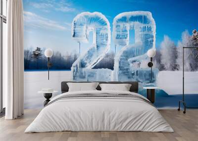 The number twenty two in the cold, against the backdrop of winter during a snowfall. Frozen number twenty two in the midst of the cold season. A giant number twenty two in the cold Wall mural