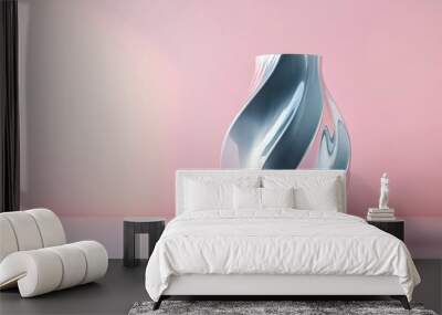 vase with an edgy industrial aesthetic, constructed from polished metal with geometric abstract lines, against a soft pastel backdrop. Artistic, contemporary, refined design. Wall mural